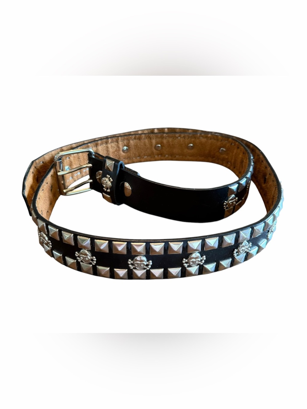 Vintage Skulls Punk Goth Studded Pyramids LA Men’s Leather Belt 1980’s XL EC
